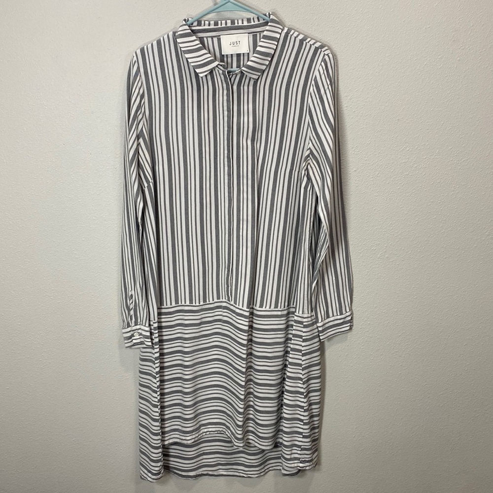 Just Female Black & White Striped Midi Shirt Dress